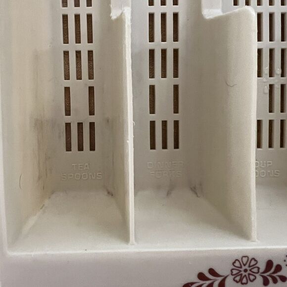 Vintage Silverware Flatware Organizer Tray Beige Maroon Floral Labeled 6 Section - Picture 2 of 7